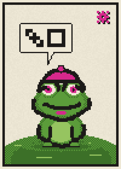 Glyph Alt #26, a pixel frog saying chain void