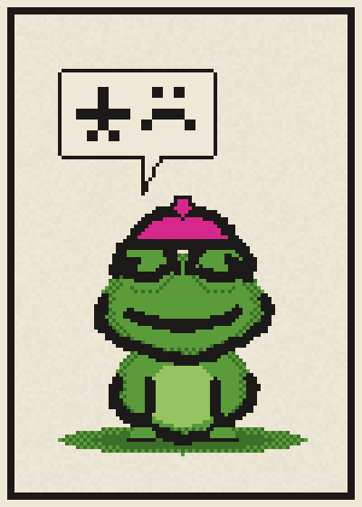 Glyph Alt #41, a pixel frog saying self sad