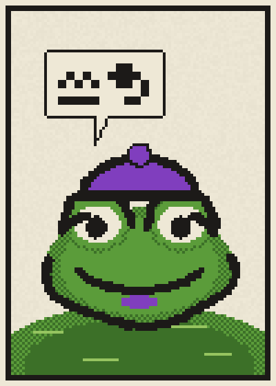 Glyph Alt #5, a pixel frog saying pond tad