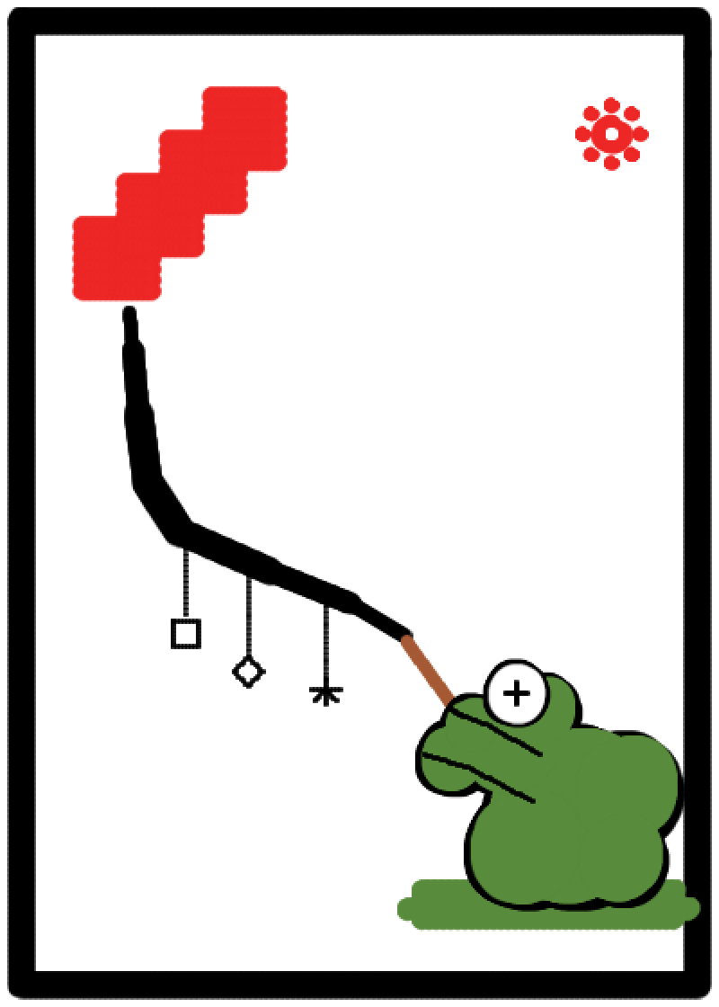 The Painter, a pixel frog painting the glyph for paint